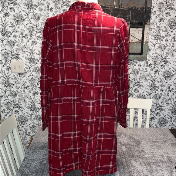NWT Loft Plaid Swing/Shirt Dress. Size XL. Long Sleeve.  Cotton Blend.  Red. - Picture 4 of 11
